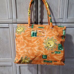 Cabo San Lucas Oversized Beach/Tote Bag, Orange w/ Large Yellow Sun Design, NWOT